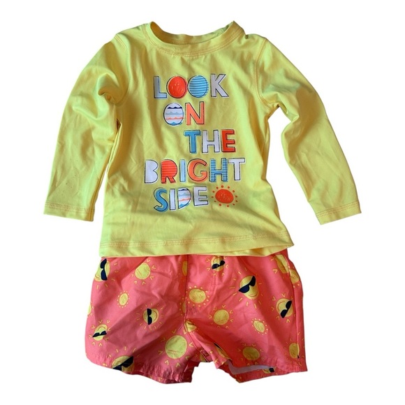 Cat & Jack Yellow and Orange  Swim Trunks & Rash Guard - Picture 1 of 7